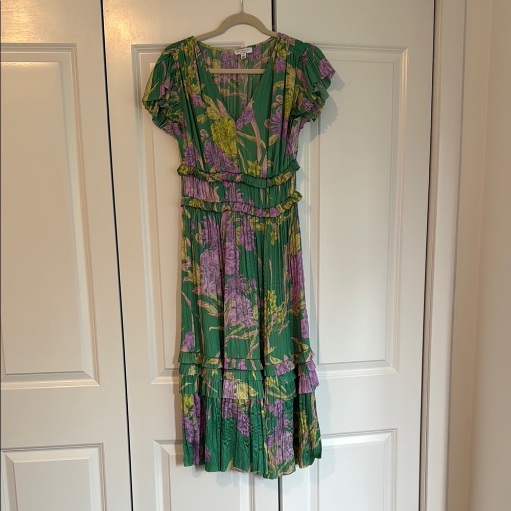 Anthropologie Green and Purple Cocktail Dress